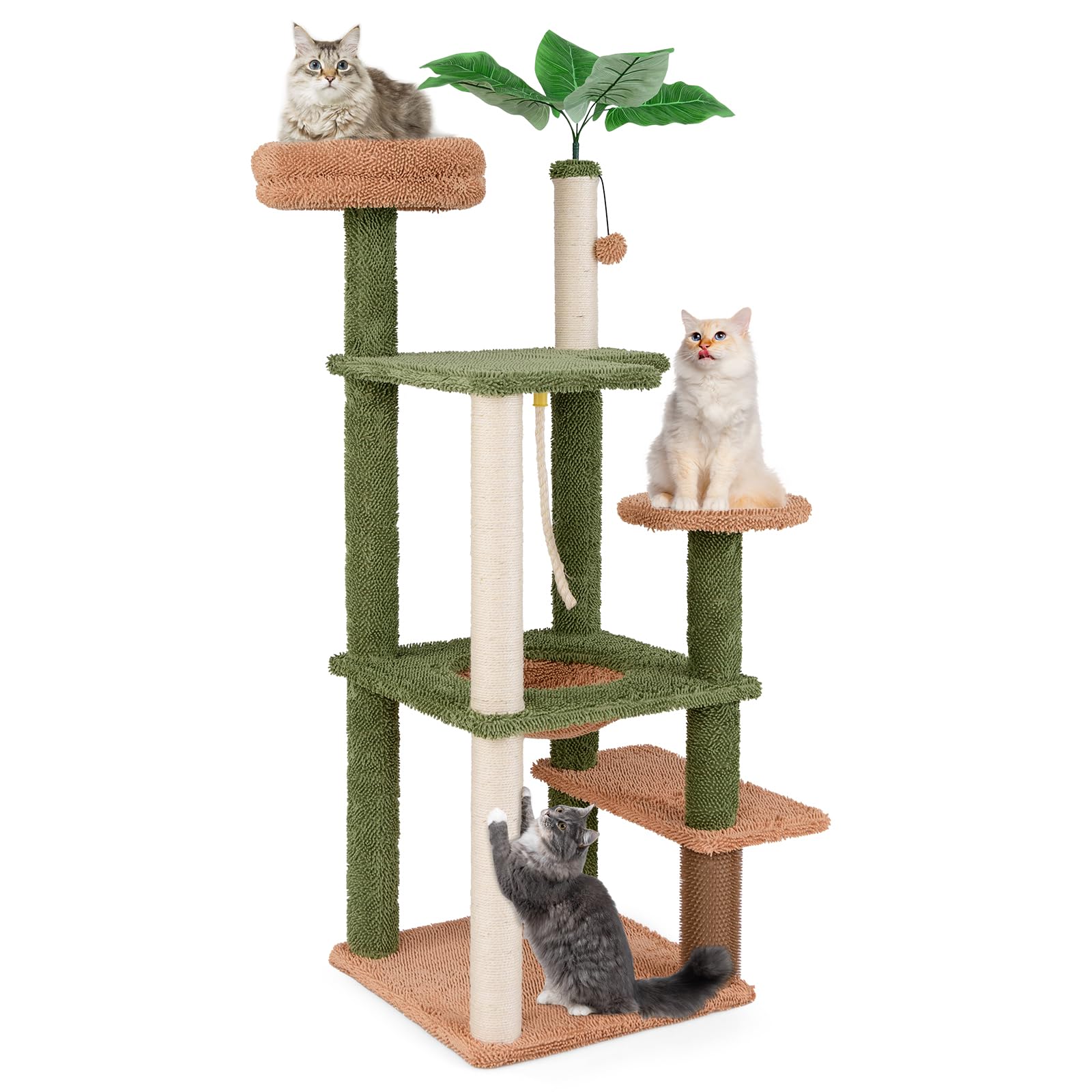 Arbre à chat Tangkula, tour à chat esthétique verte de 60 pouces avec poteaux à griffer en sisal